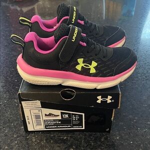 Under Armour Black & Pink Kids' Athletic Sneakers with Yellow Logo